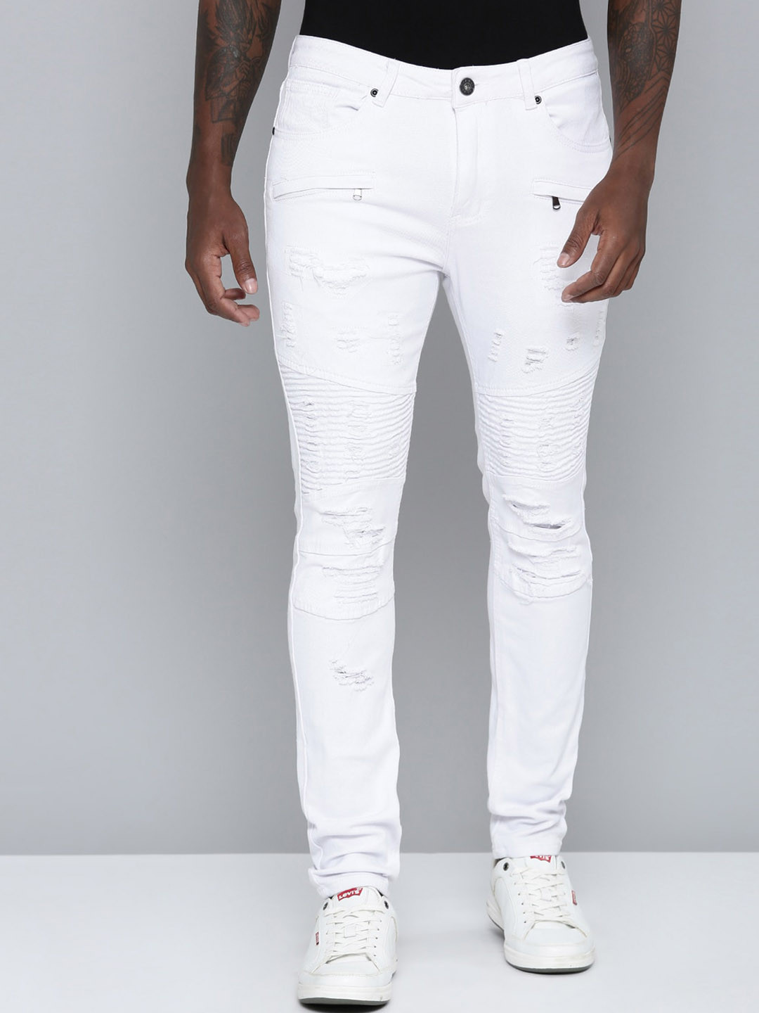 

WAIMEA Men Highly Distressed Ripped Stretchable Jeans, White