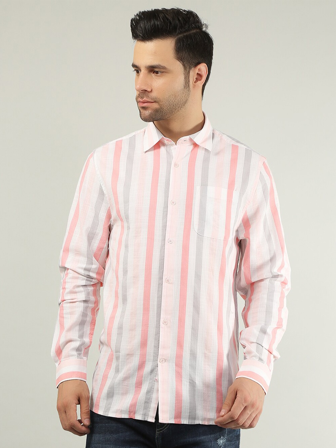 

TIM PARIS Standard Striped Cotton Casual Shirt, Off white