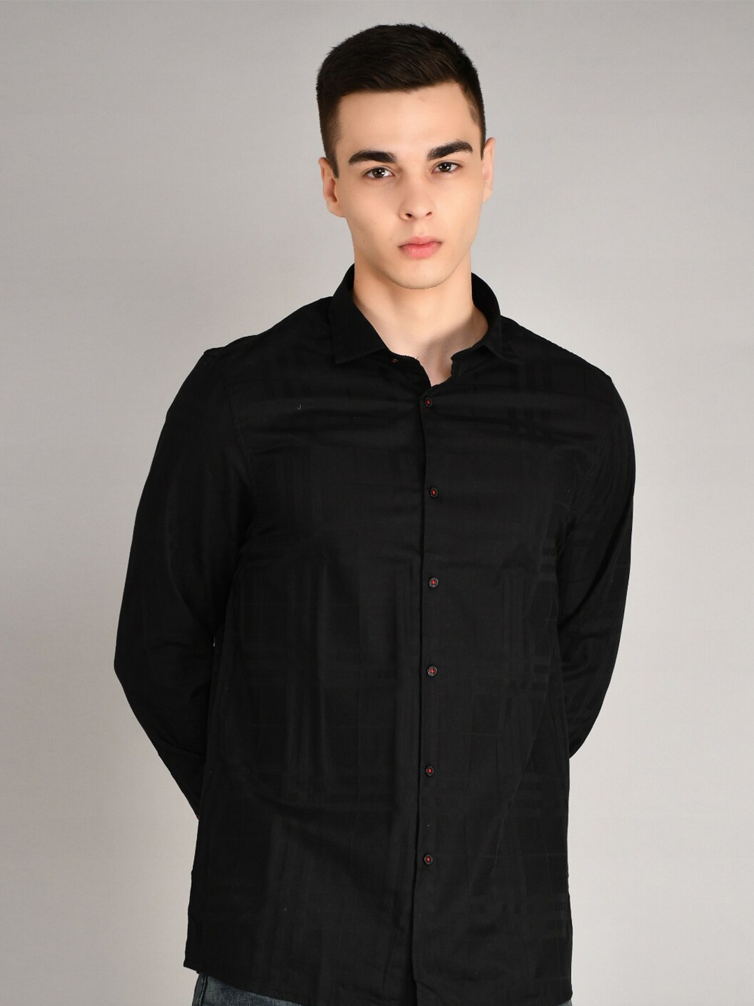 

TIM PARIS Men Striped Standard Cotton Casual Shirt, Black