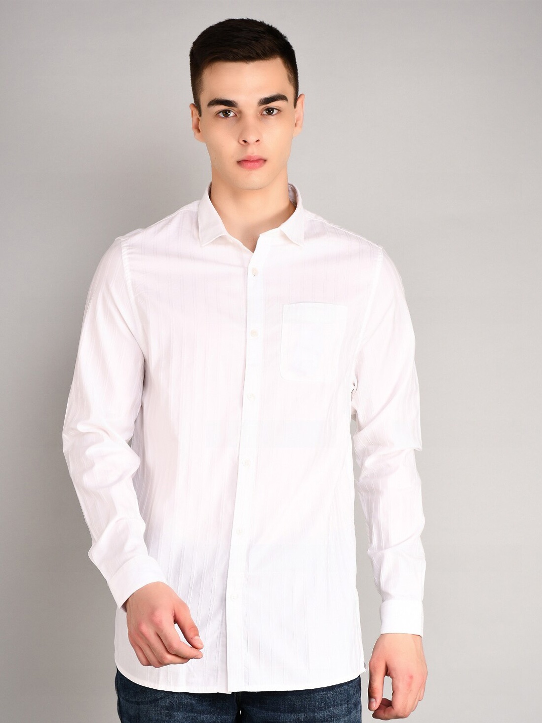 

TIM PARIS Men Striped Standard Cotton Casual Shirt, White