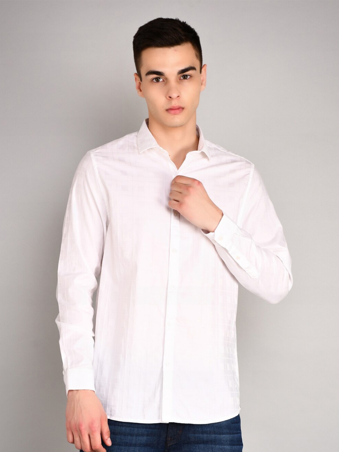 

TIM PARIS Standard Opaque Checked Cotton Casual Shirt, White