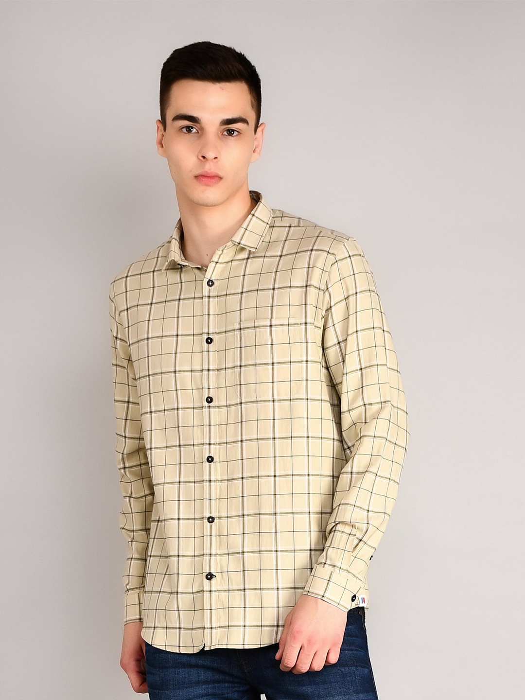 

TIM PARIS Standard Tartan Checked Cotton Casual Shirt, Yellow