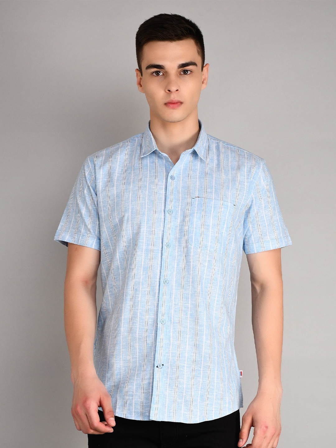 

TIM PARIS Standard Opaque Striped Cotton Casual Shirt, Blue