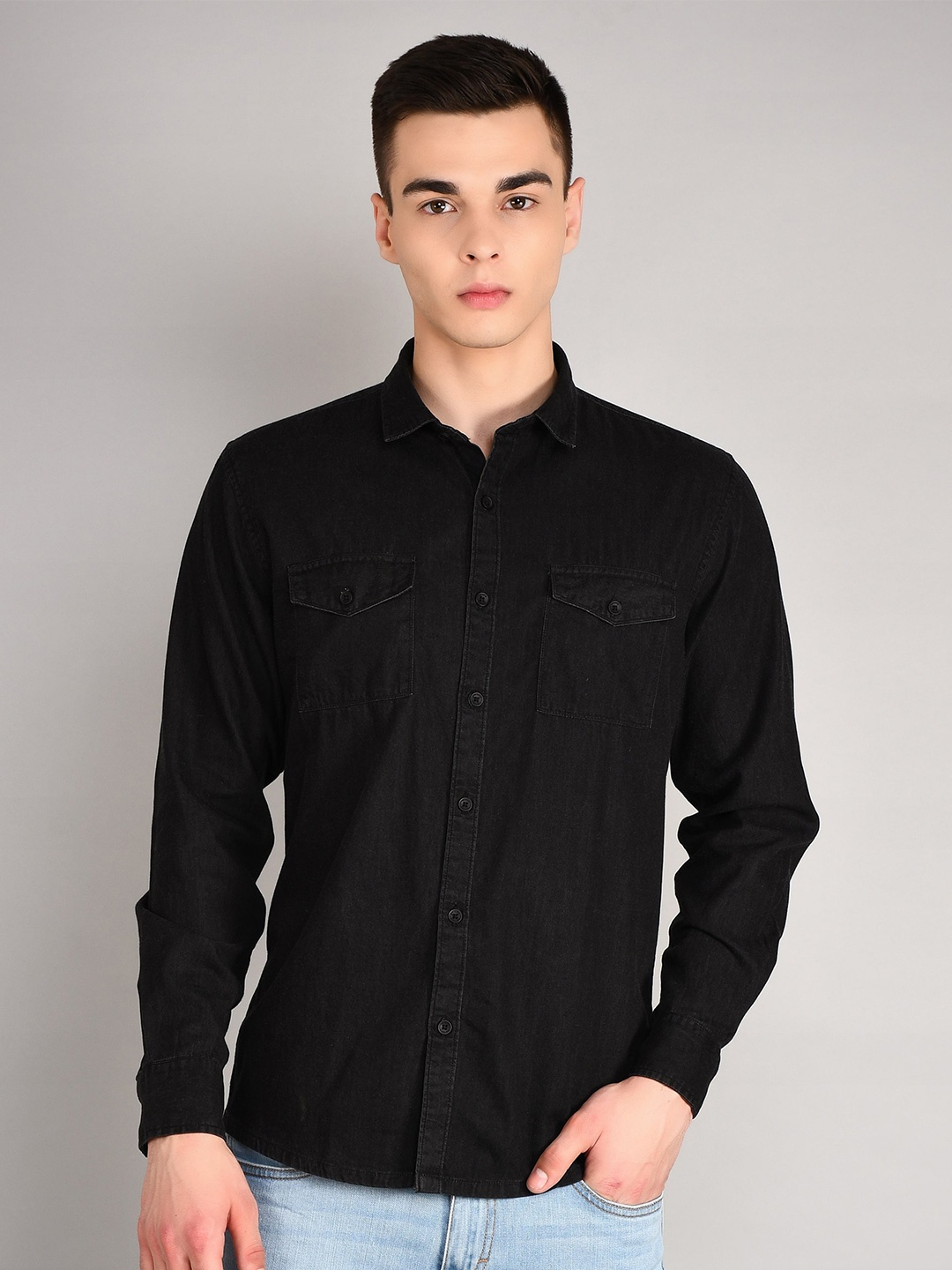 

TIM PARIS Standard Opaque Casual Cotton Shirt, Black