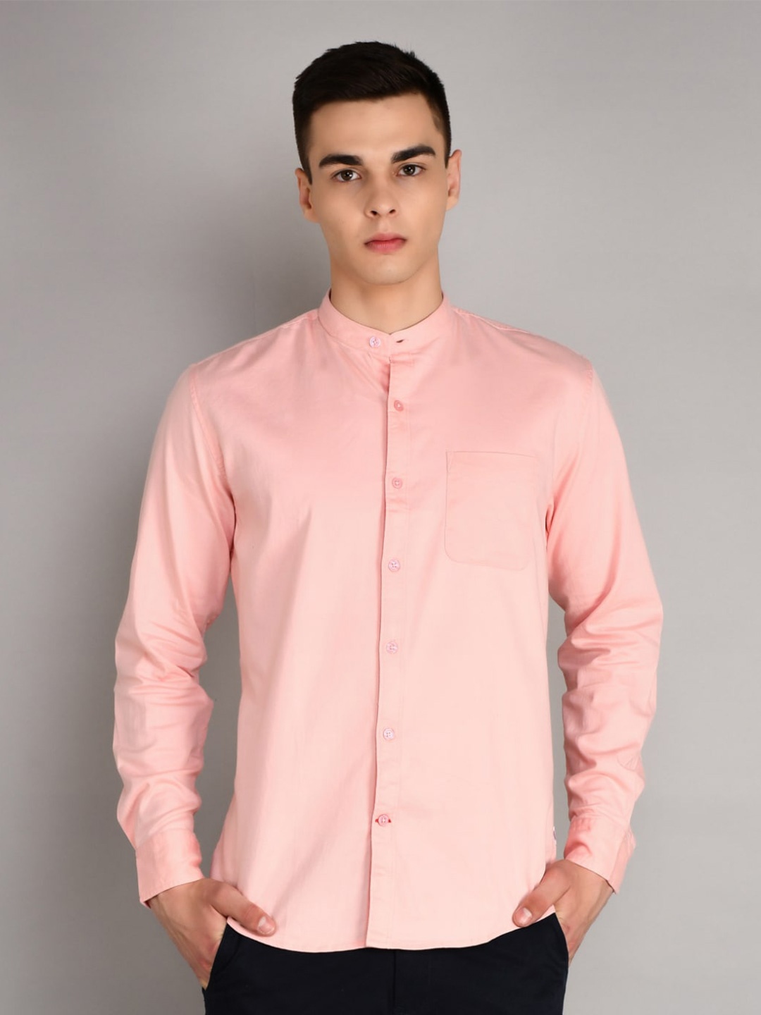 

TIM PARIS Men Band Collar Standard Cotton Casual Shirt, Orange