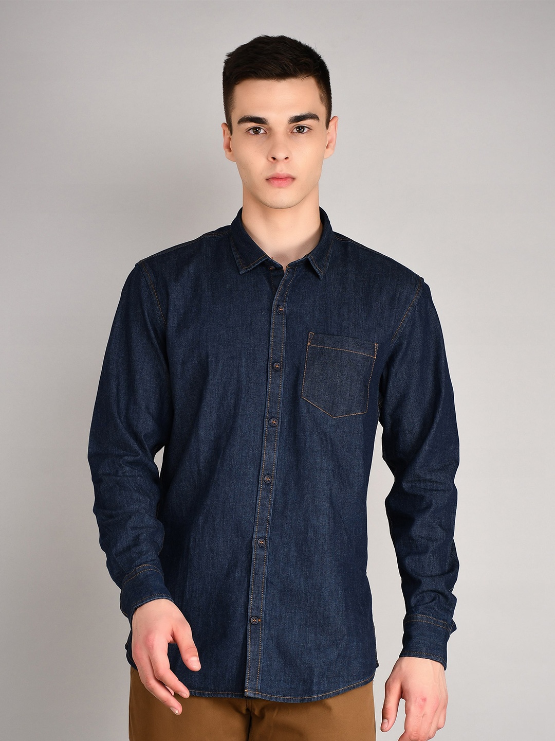 

TIM PARIS Spread Collar Standard Casual Pure Cotton Shirt, Blue