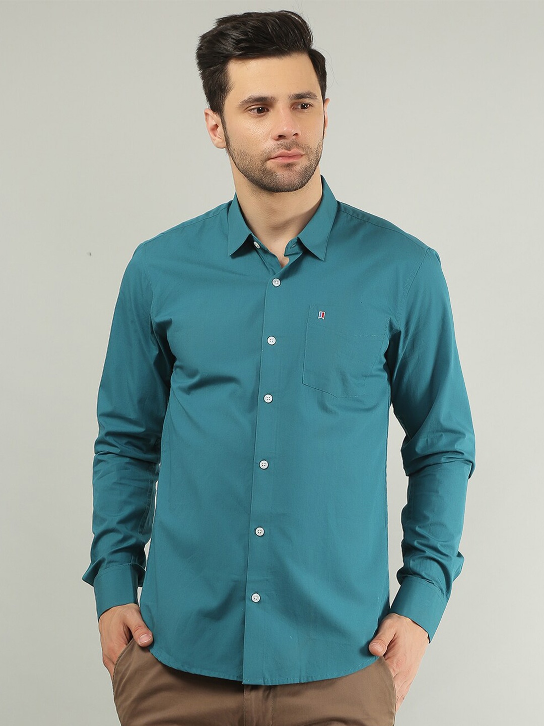 

TIM PARIS Spread Collar Standard Casual Pure Cotton Shirt, Blue