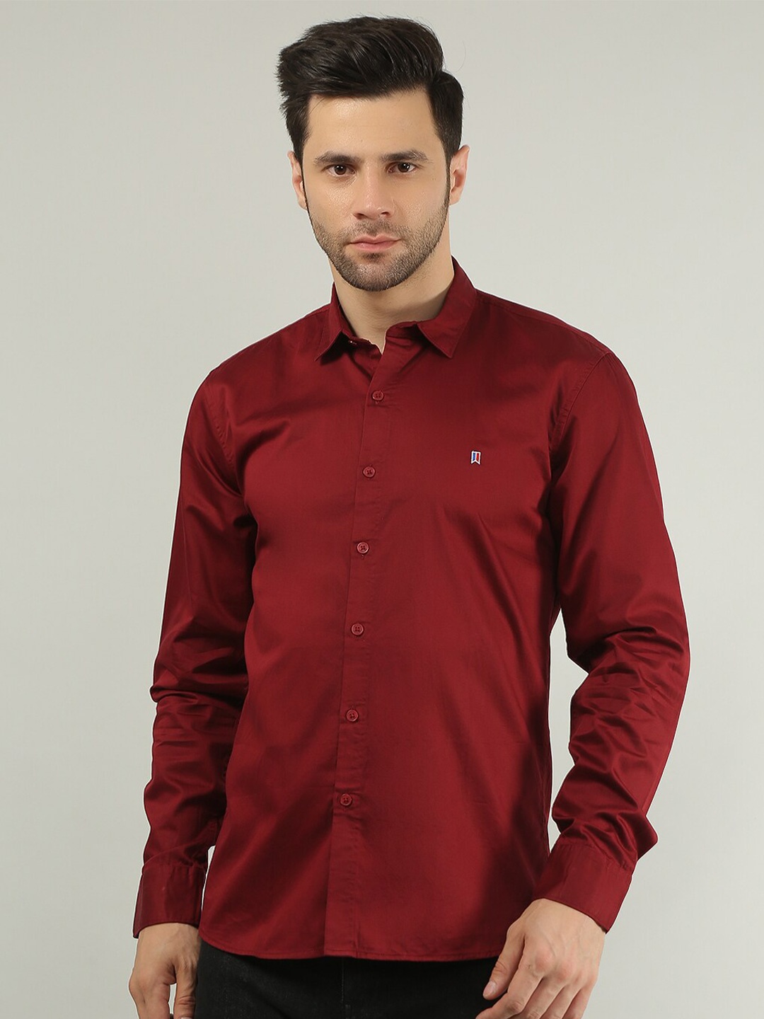 

TIM PARIS Spread Collar Standard Casual Pure Cotton Shirt, Red