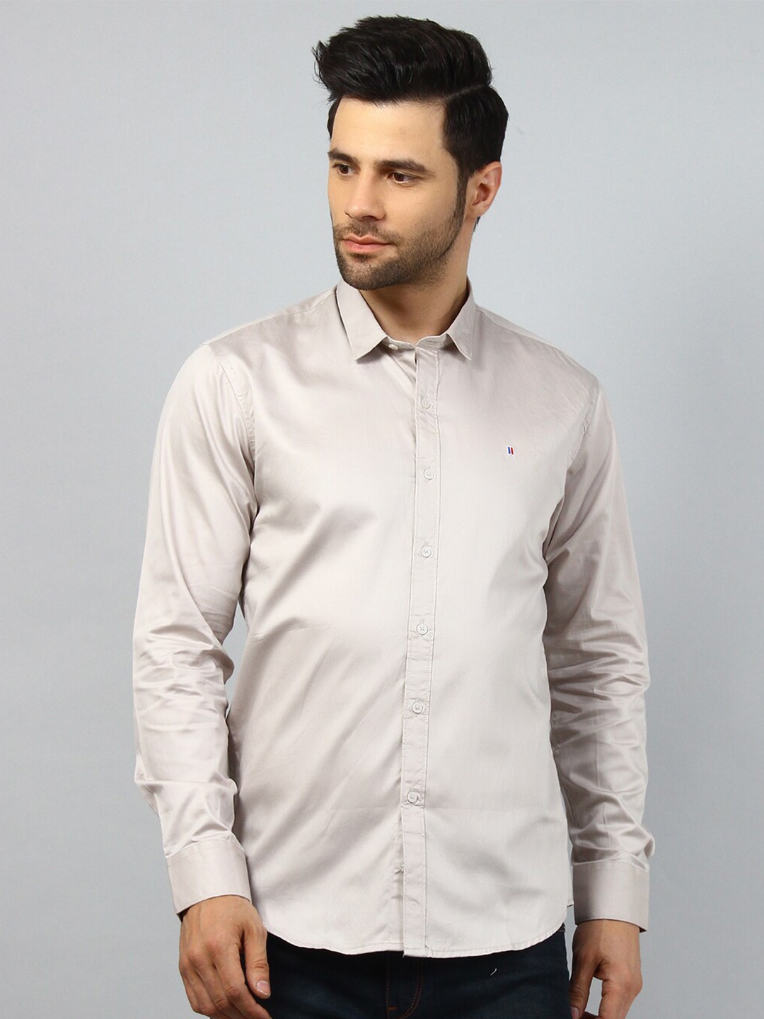 

TIM PARIS Standard Opaque Cotton Casual Shirt, Grey