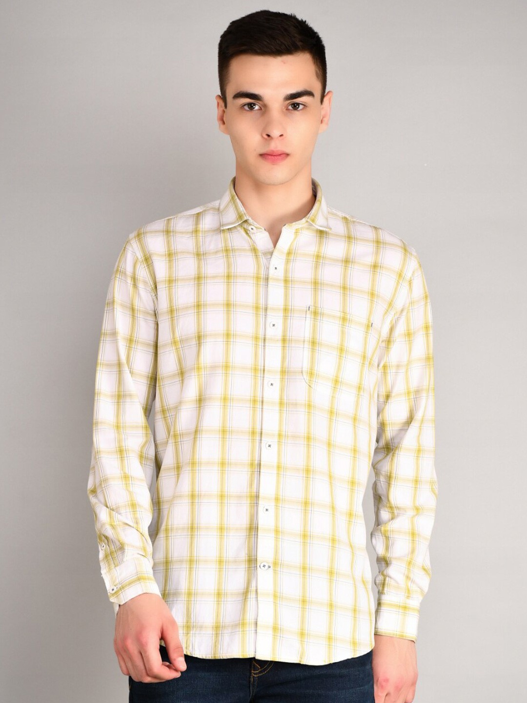 

TIM PARIS Men Checked Standard Cotton Casual Shirt, White