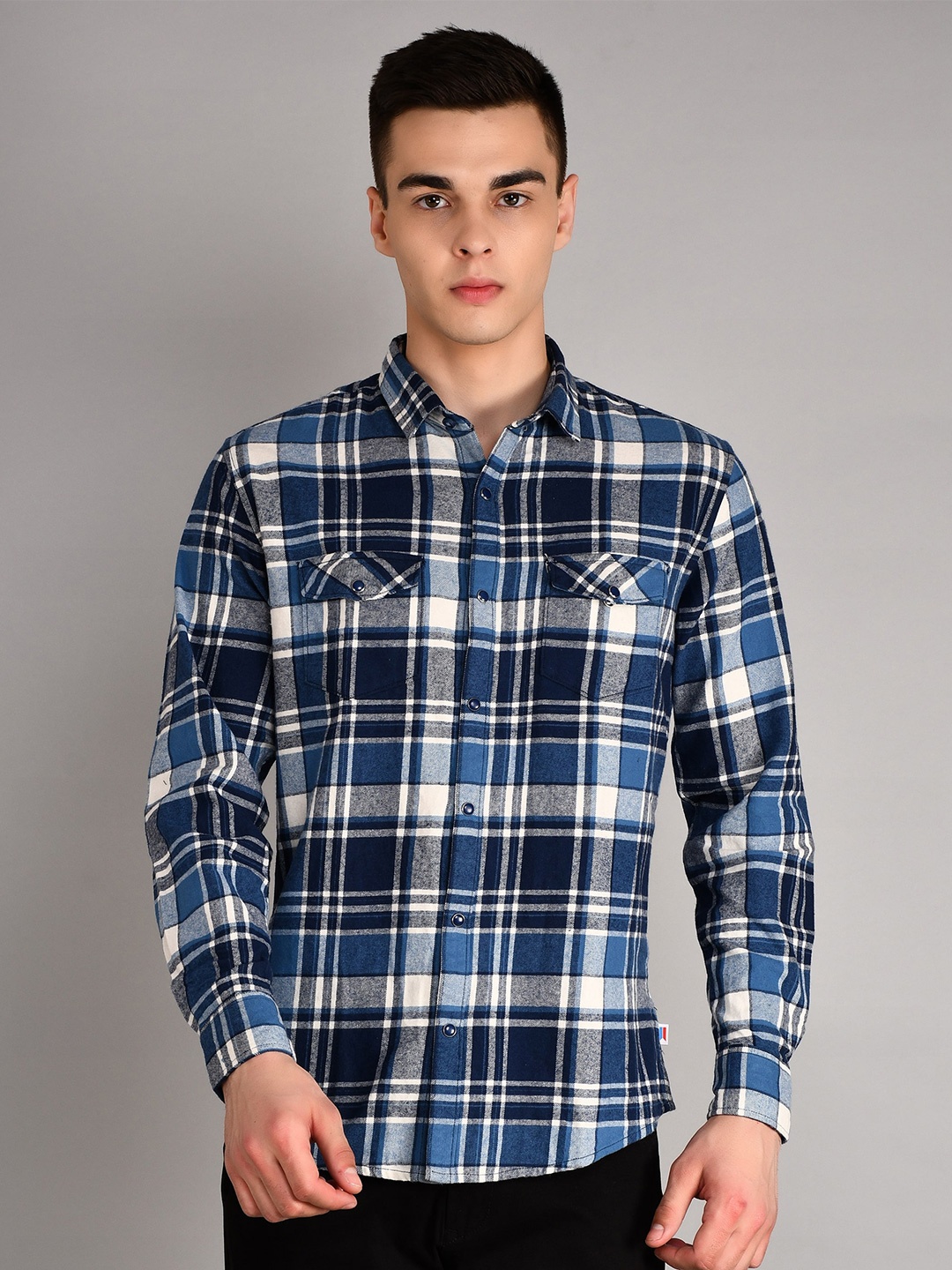 

TIM PARIS Standard Tartan Checked Cotton Casual Shirt, Blue