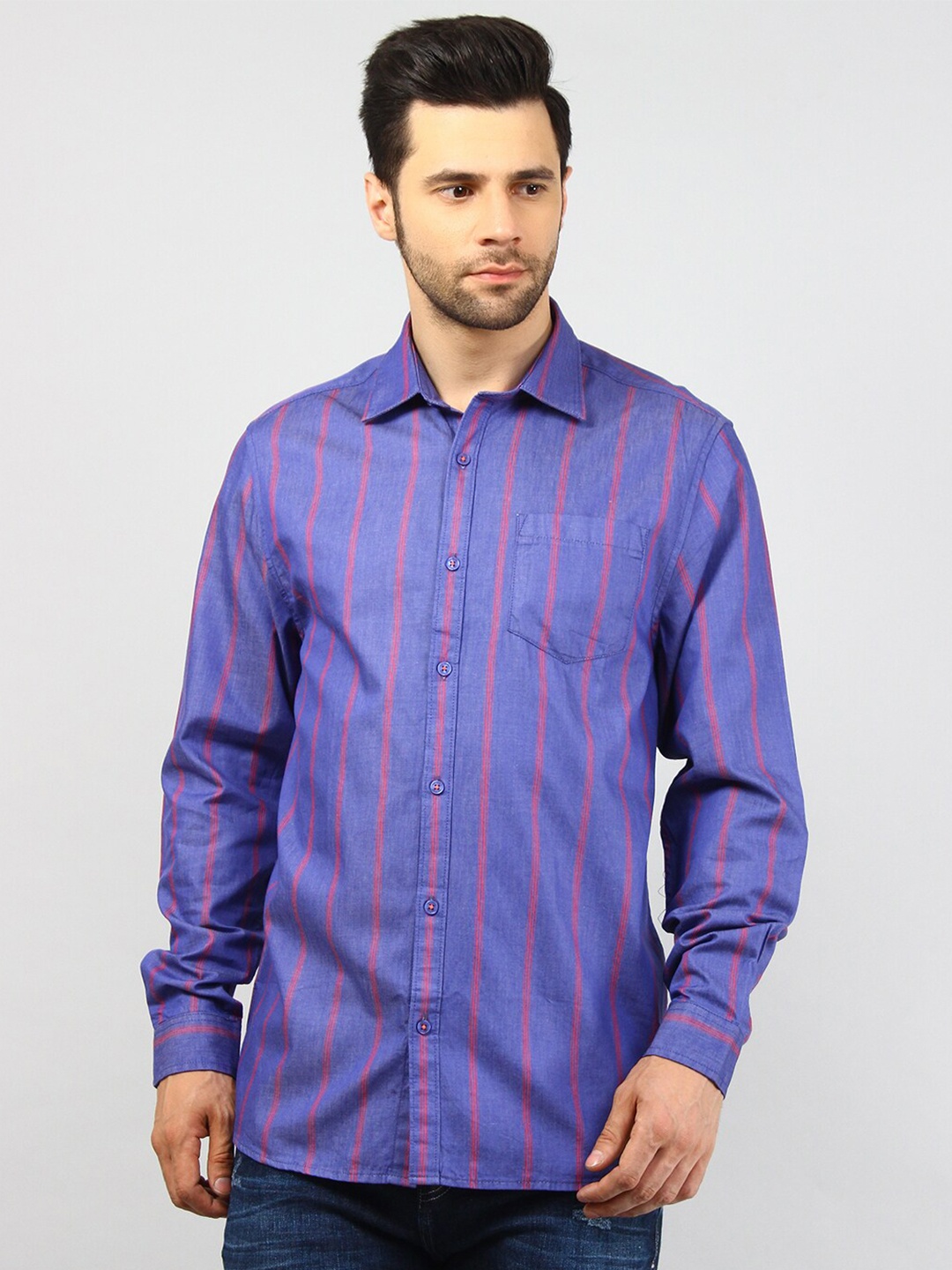 

TIM PARIS Standard Opaque Striped Casual Shirt, Purple
