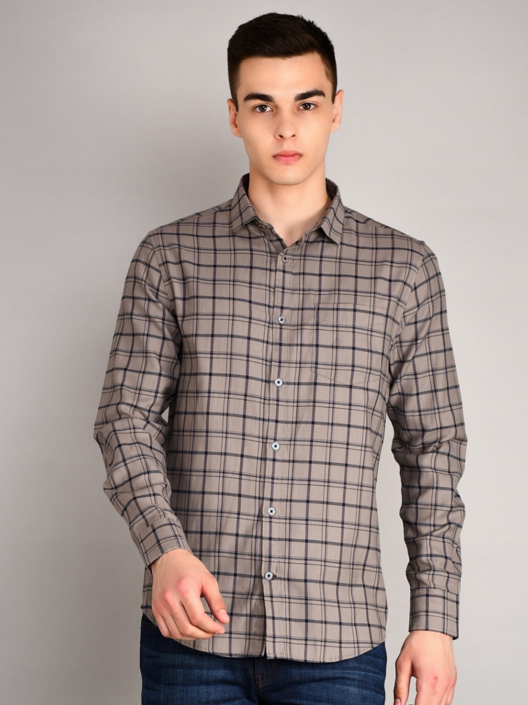 

TIM PARIS Men Checked Standard Cotton Casual Shirt, Grey