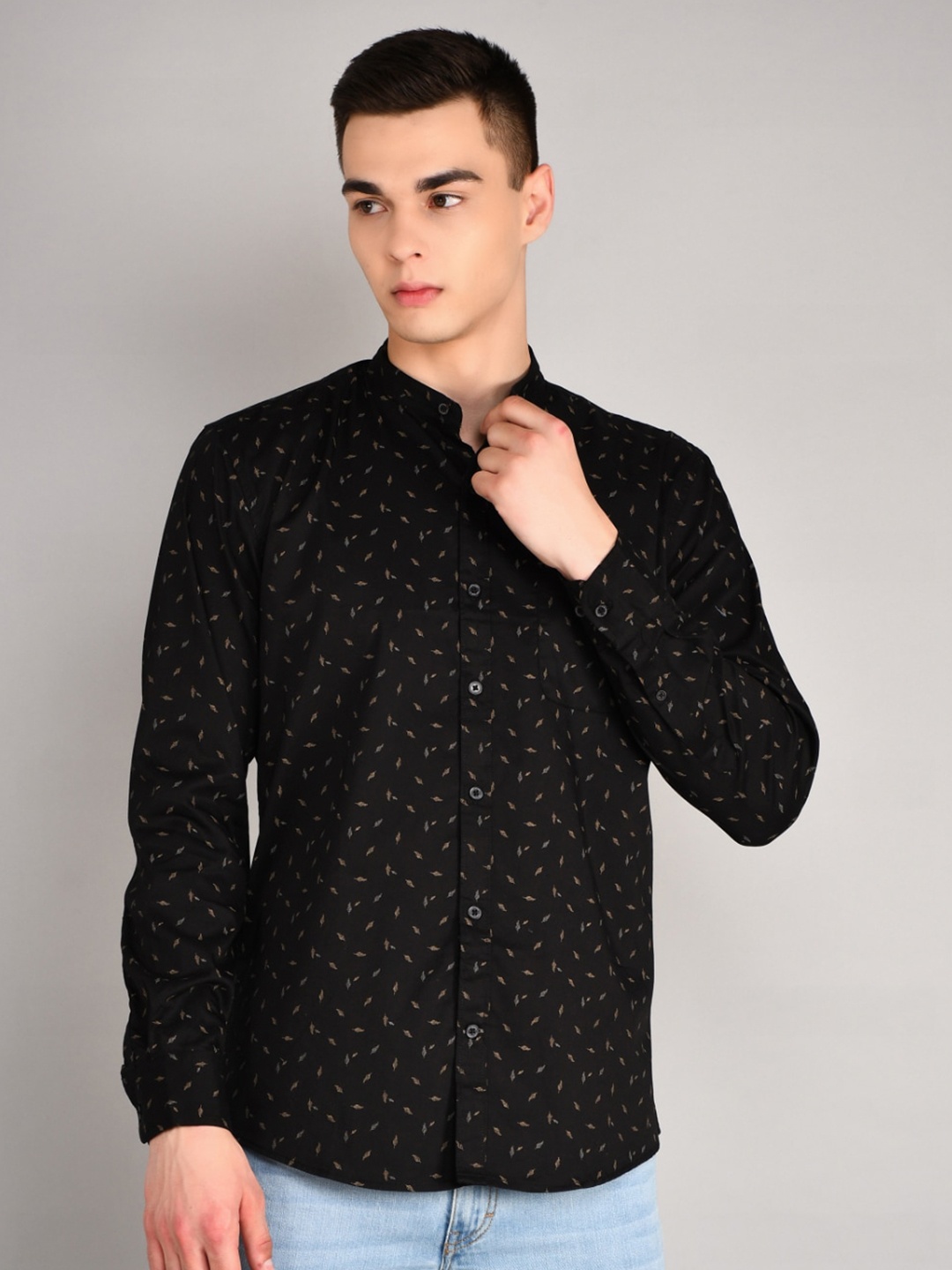 

TIM PARIS Men Printed Mandarin Collar Standard Casual Shirt, Black