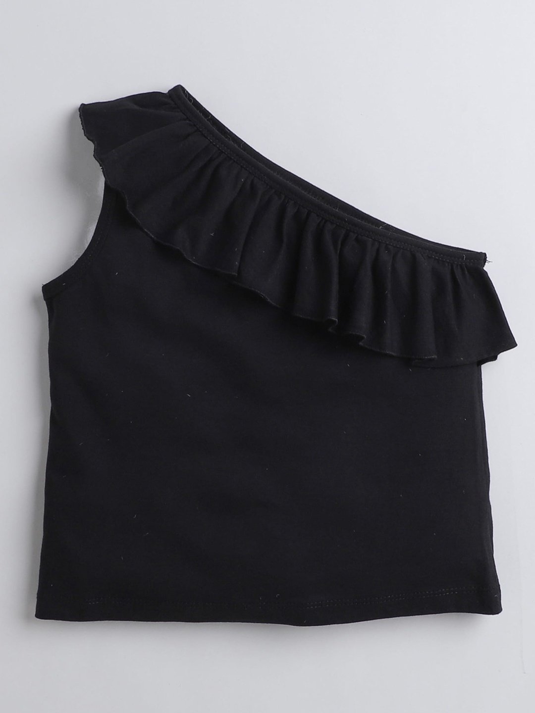 

AWW HUNNIE Girls One Shoulder Ruffled Cotton Top, Black