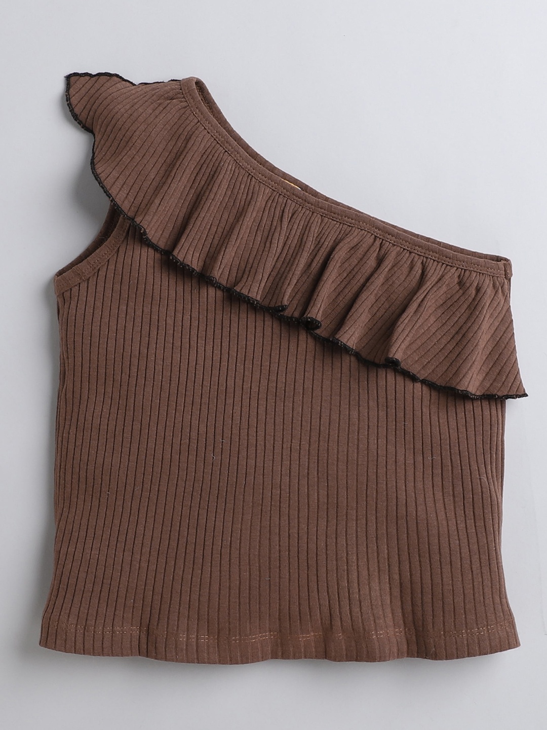

AWW HUNNIE Girls One Shoulder Ruffled Cotton Top, Brown
