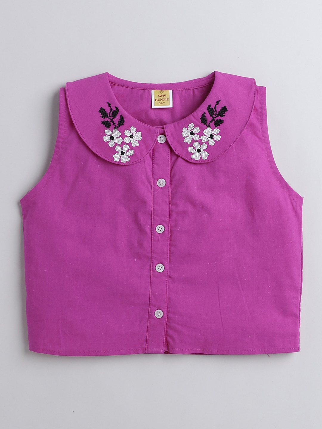 

AWW HUNNIE Girls Embroidered Shirt Style Cotton Top, Purple