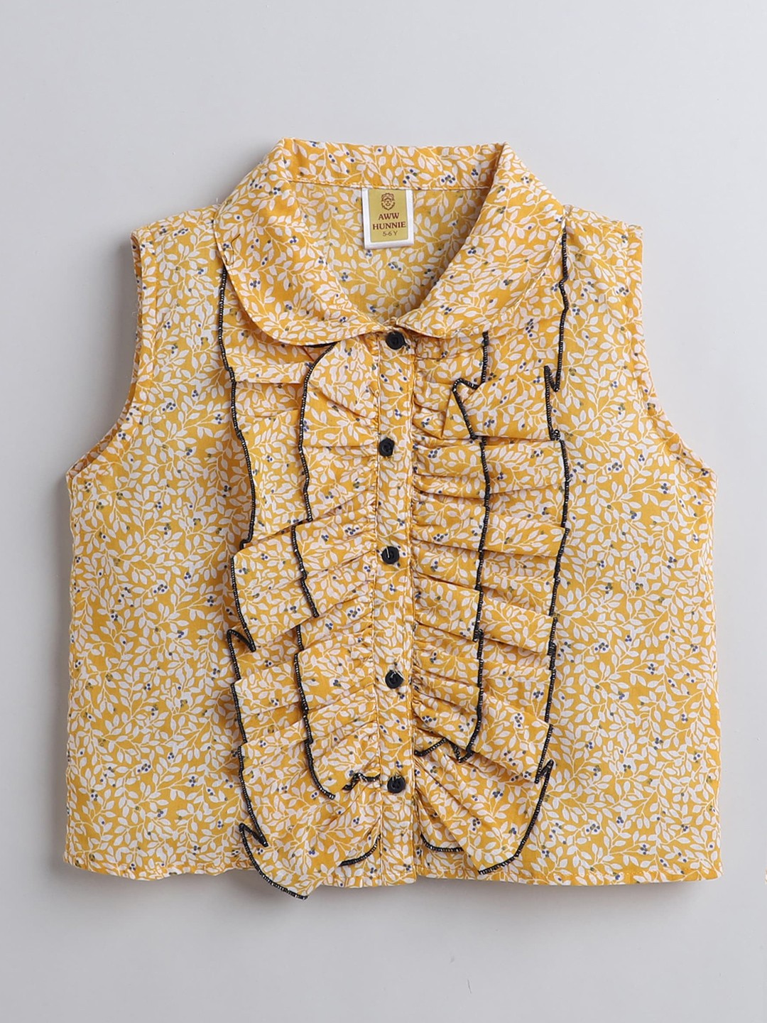 

AWW HUNNIE Girls Floral Printed Cotton Shirt Style Top, Yellow