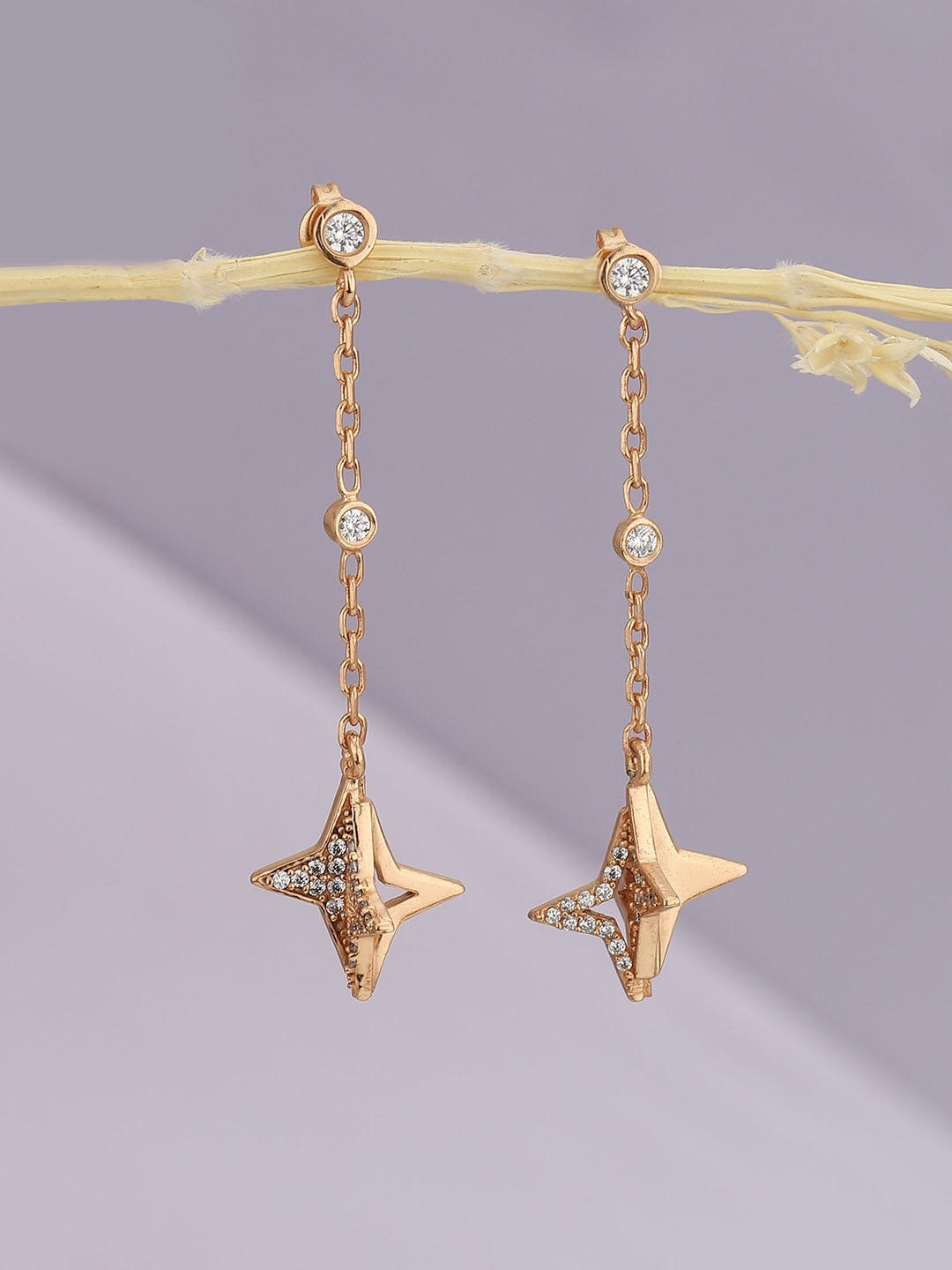 

Carlton London Rose Gold Star Shaped Drop Earrings