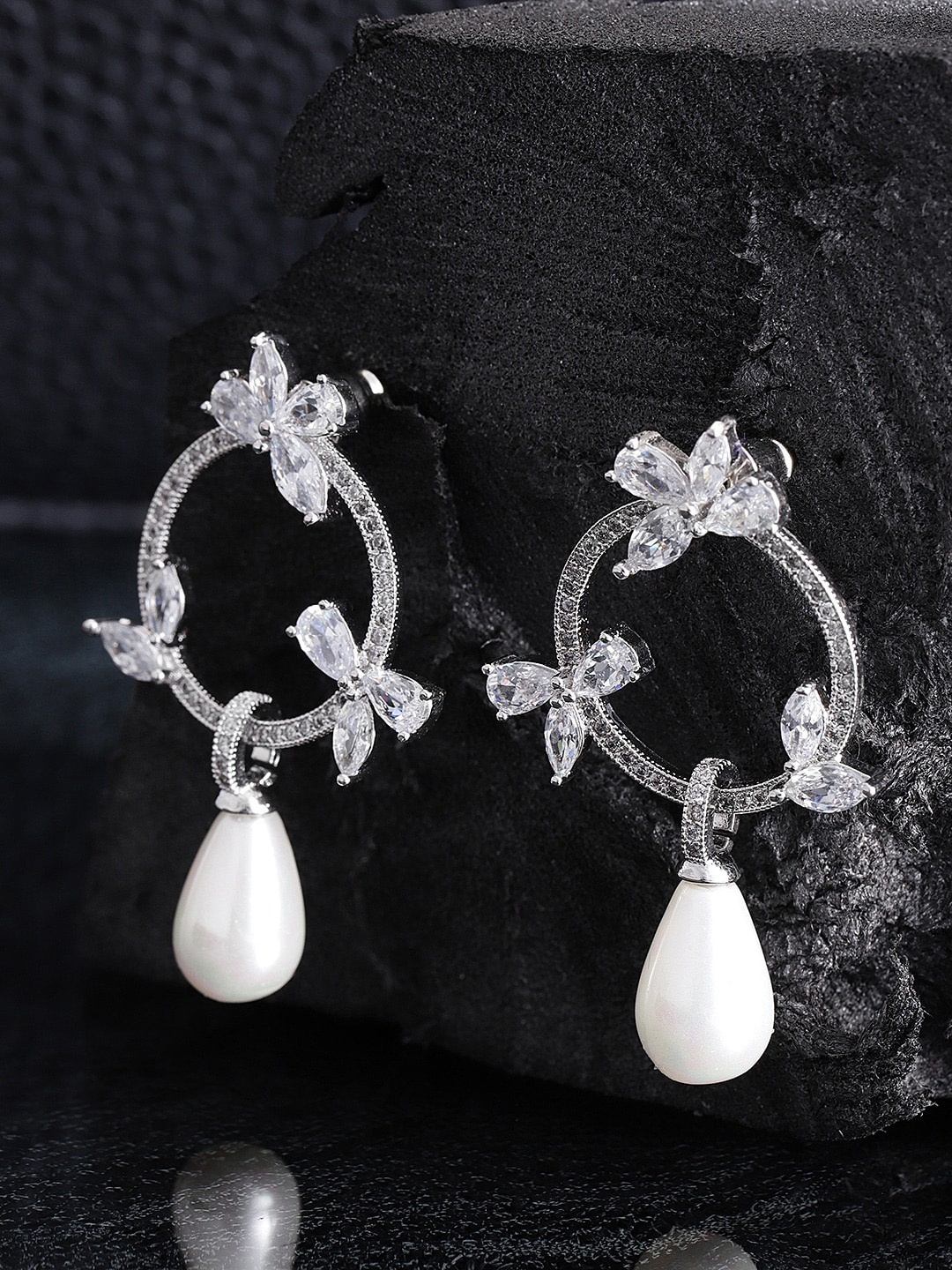 

Carlton London Silver-Plated Cubic-Zirconia Studded Drop Earrings
