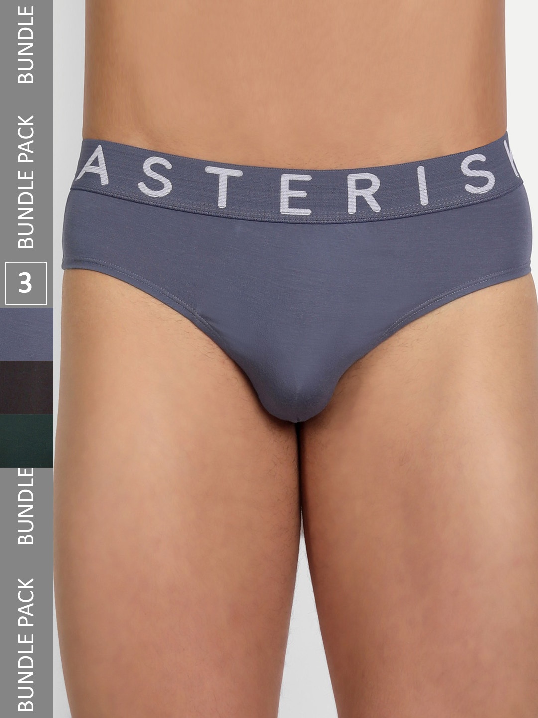 

Asterisk Men Pack Of 3 Mid-Rise Basic Briefs MBR-CBK&FGN&SBL-XS-04, Black