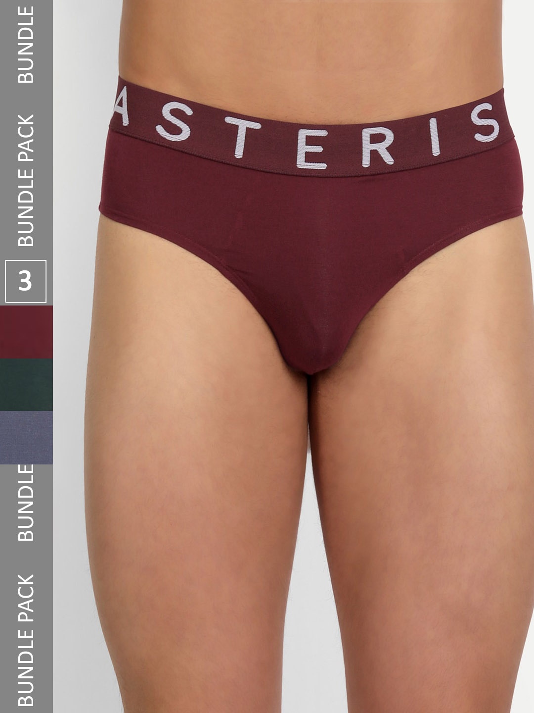 

Asterisk Men Pack Of 3 Mid-Rise Basic Briefs MBR-BUR&FGN&SBL-XS-04, Burgundy