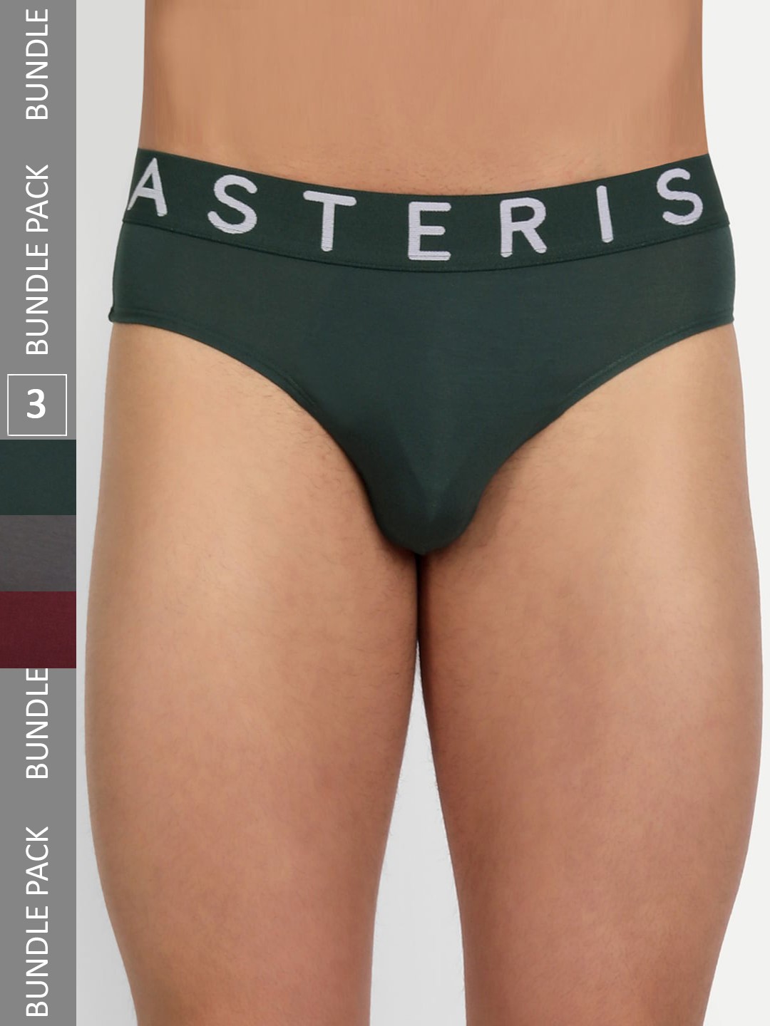 

Asterisk Men Pack Of 3 Basic Briefs MBR-MGY&BUR&FGN-XS-04, Grey
