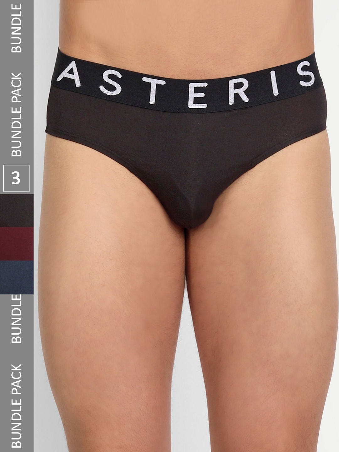 

Asterisk Men Pack Of 3 Basic Briefs MBR-CBK&PBL&BUR-XS-04, Black