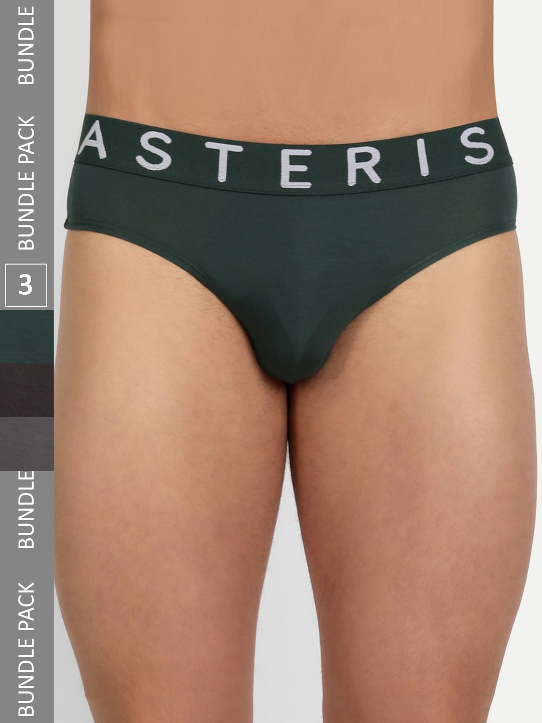 

Asterisk Men Pack Of 3 Basic Briefs MBR-CBK&MGY&FGN-XS-04, Black