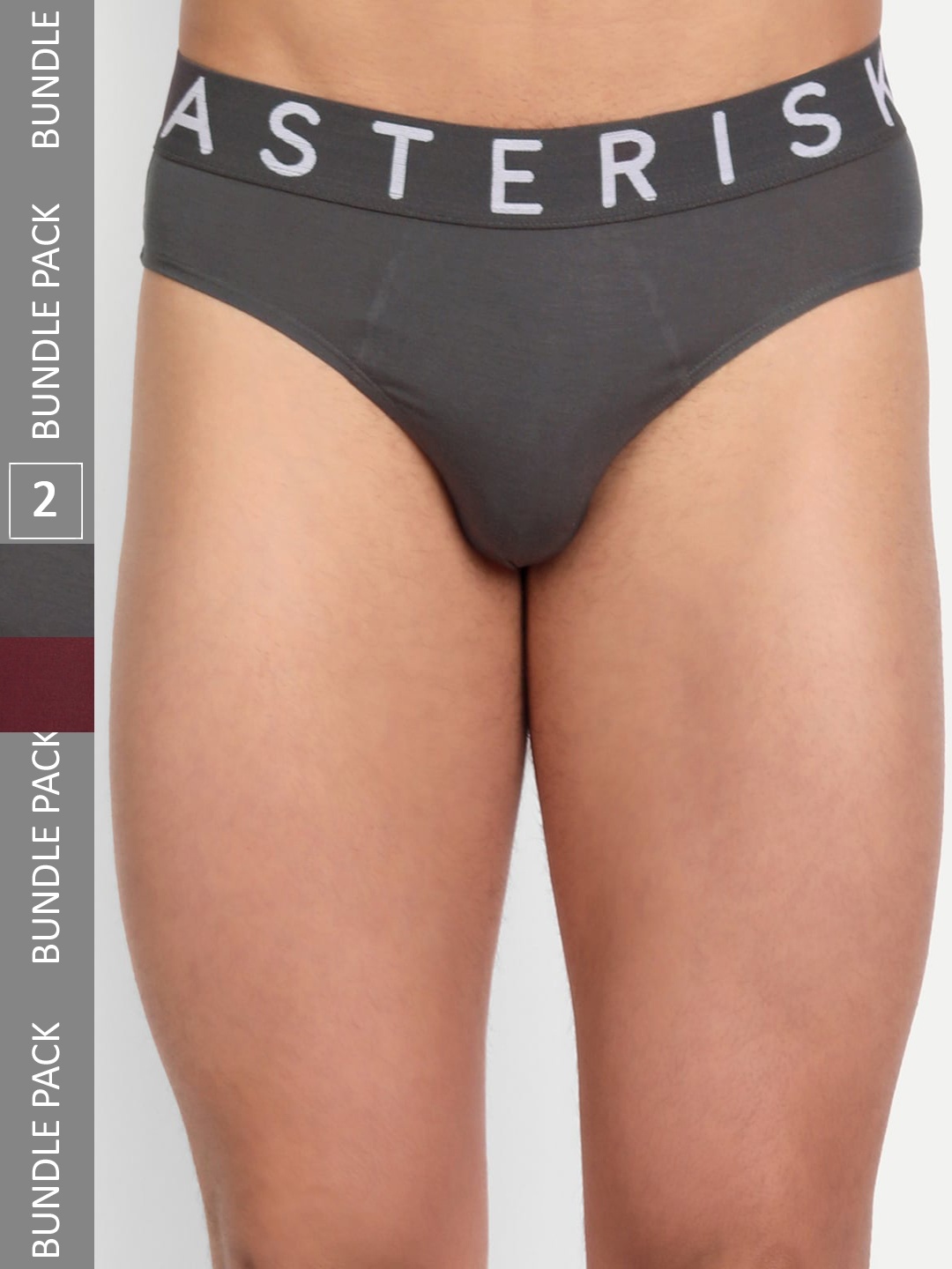 

Asterisk Men Pack of 2 Luxurious Micromodal Briefs MBR-MGY&BUR-XS-04, Grey