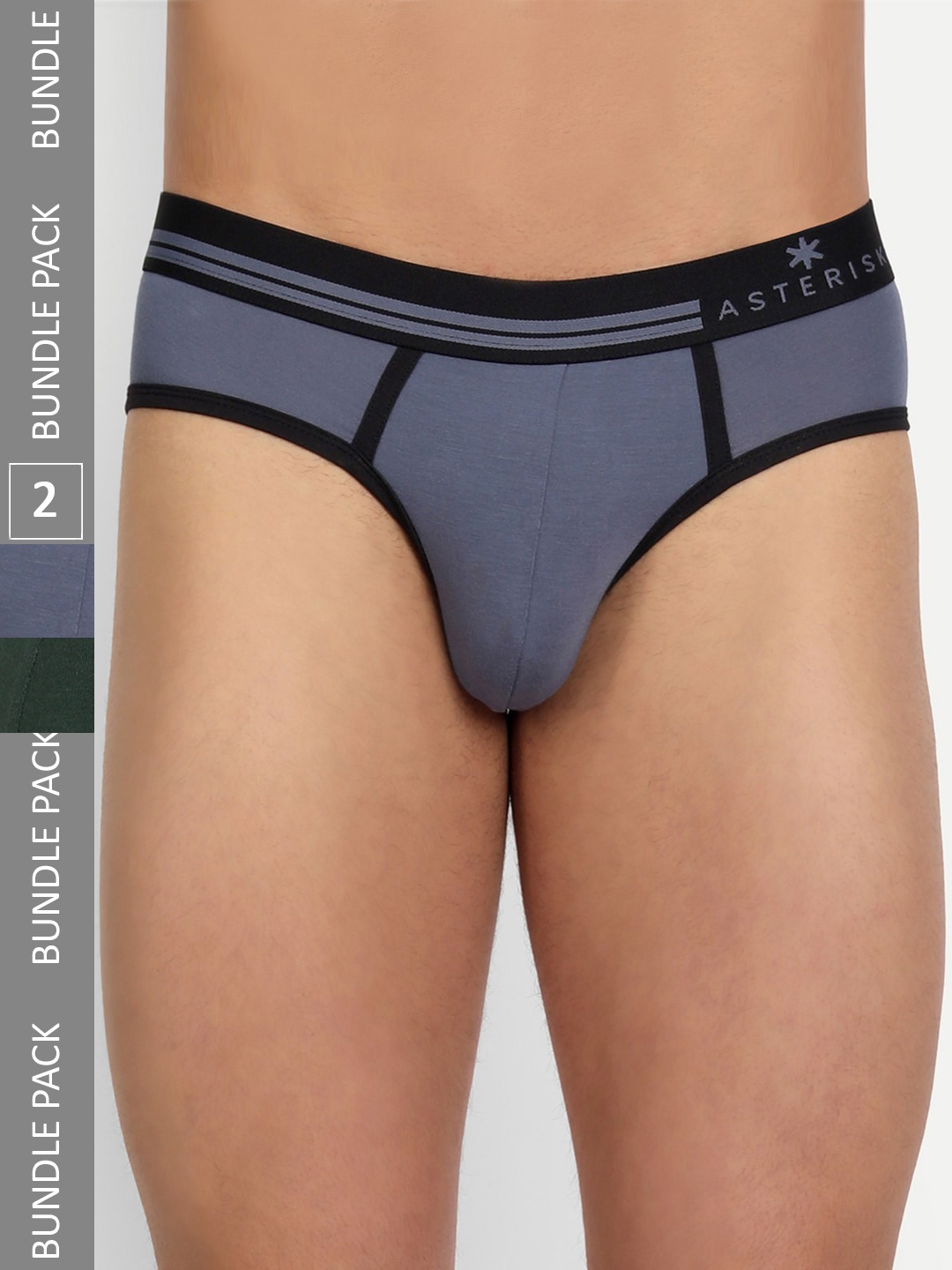 

Asterisk Pack Of 2 Mid-Rise Basic Briefs MBR-2FGN&1SBL-S-02, Green