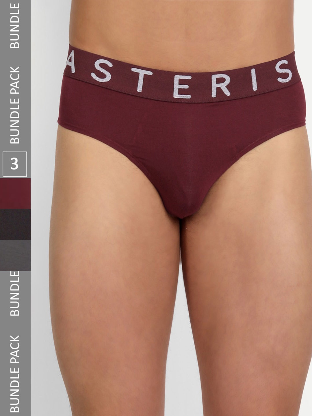 

Asterisk Men Pack Of 3 Brand Name Printed Detail Basic Briefs, Brown