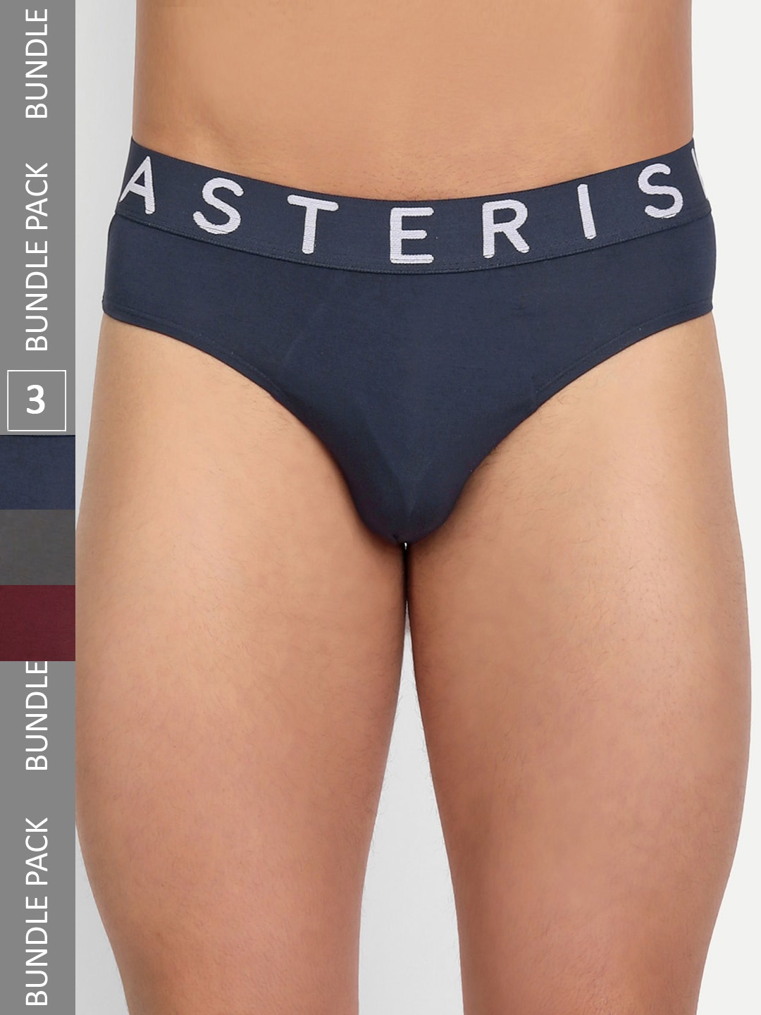 

Asterisk Men Pack Of 3 Brand Name Printed Detail Snug Fitting Briefs MBR-PBL&MGY&BUR-XS-04, Navy blue