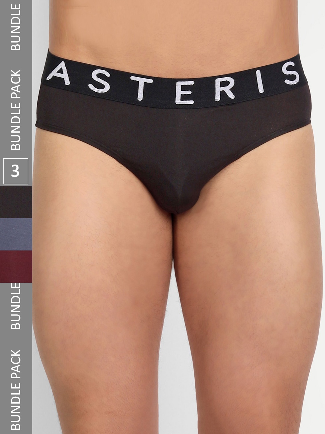 

Asterisk Mens Pack of 3 Snug Fit Briefs MBR-CBK&BUR&SBL-XS-04, Black