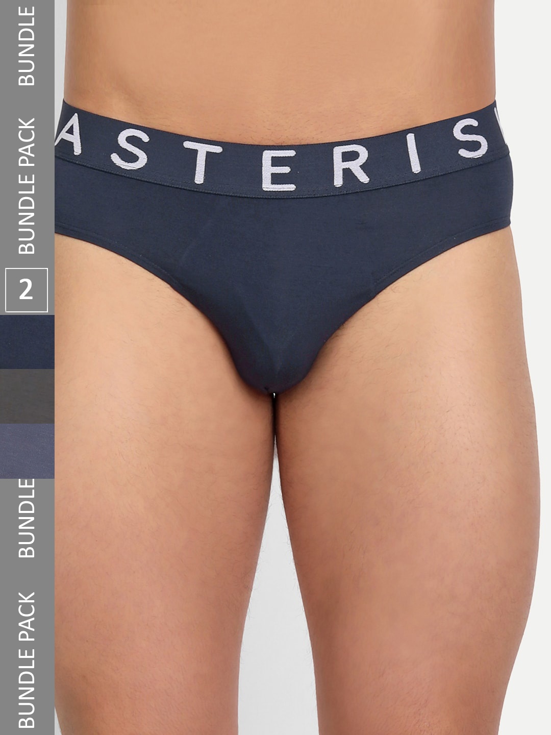 

Asterisk Men Pack Of 3 Brand Name Printed Detail Snug Fitting Briefs MBR-PBL&MGY&SBL-XS-04, Navy blue