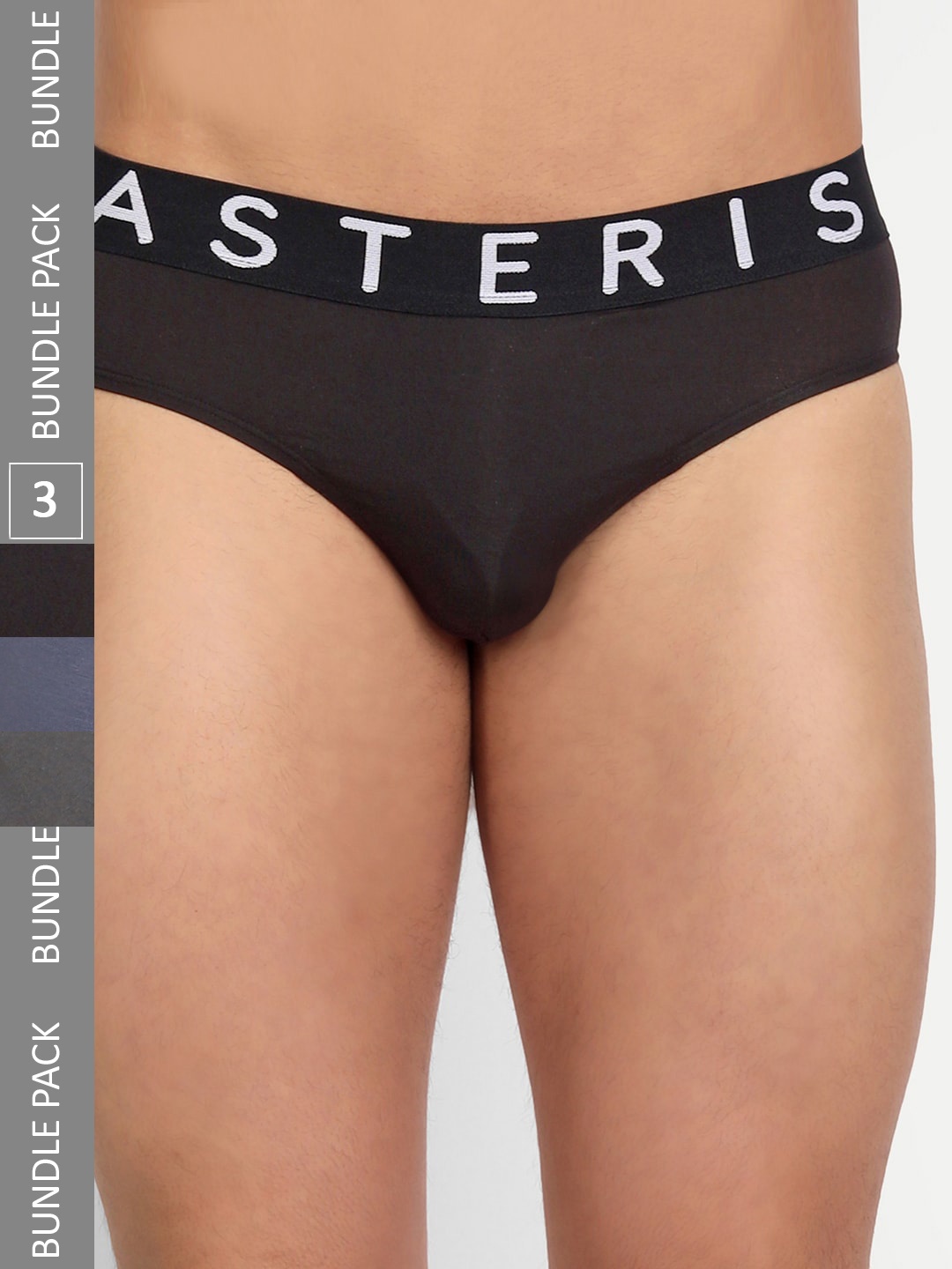 

Asterisk Men Pack of 3 Basic Briefs MBR-CBK&MGY&SBL-XS-04, Black