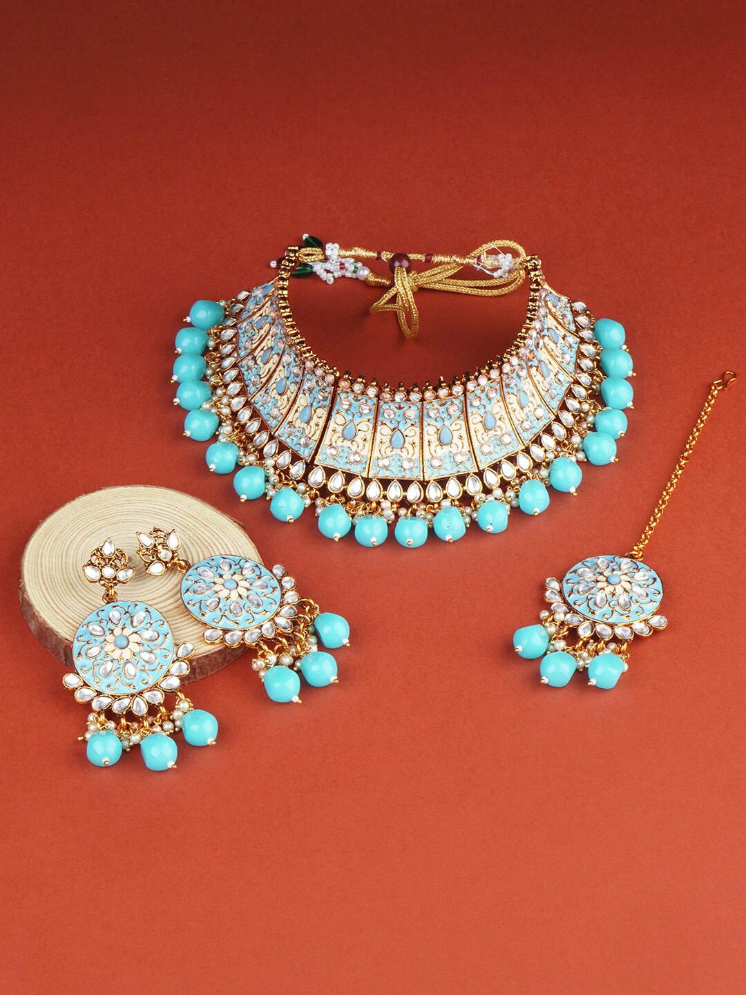 

Matushri Art Gold-Plated Kundan Choker Necklace Set With Maang Tikka