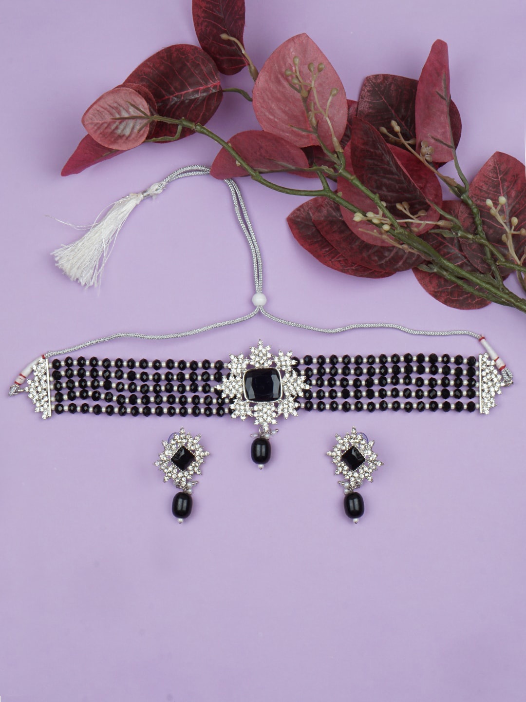 

Matushri Art Silver-Plated Stone-Studded & Beaded Jewellery Set