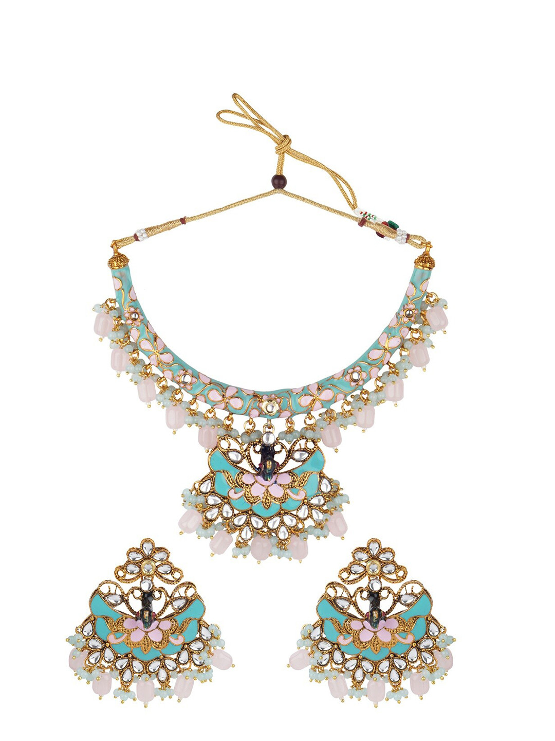 

Matushri Art Gold-Plated Kundan Traditional Choker Set With Maang Tikka