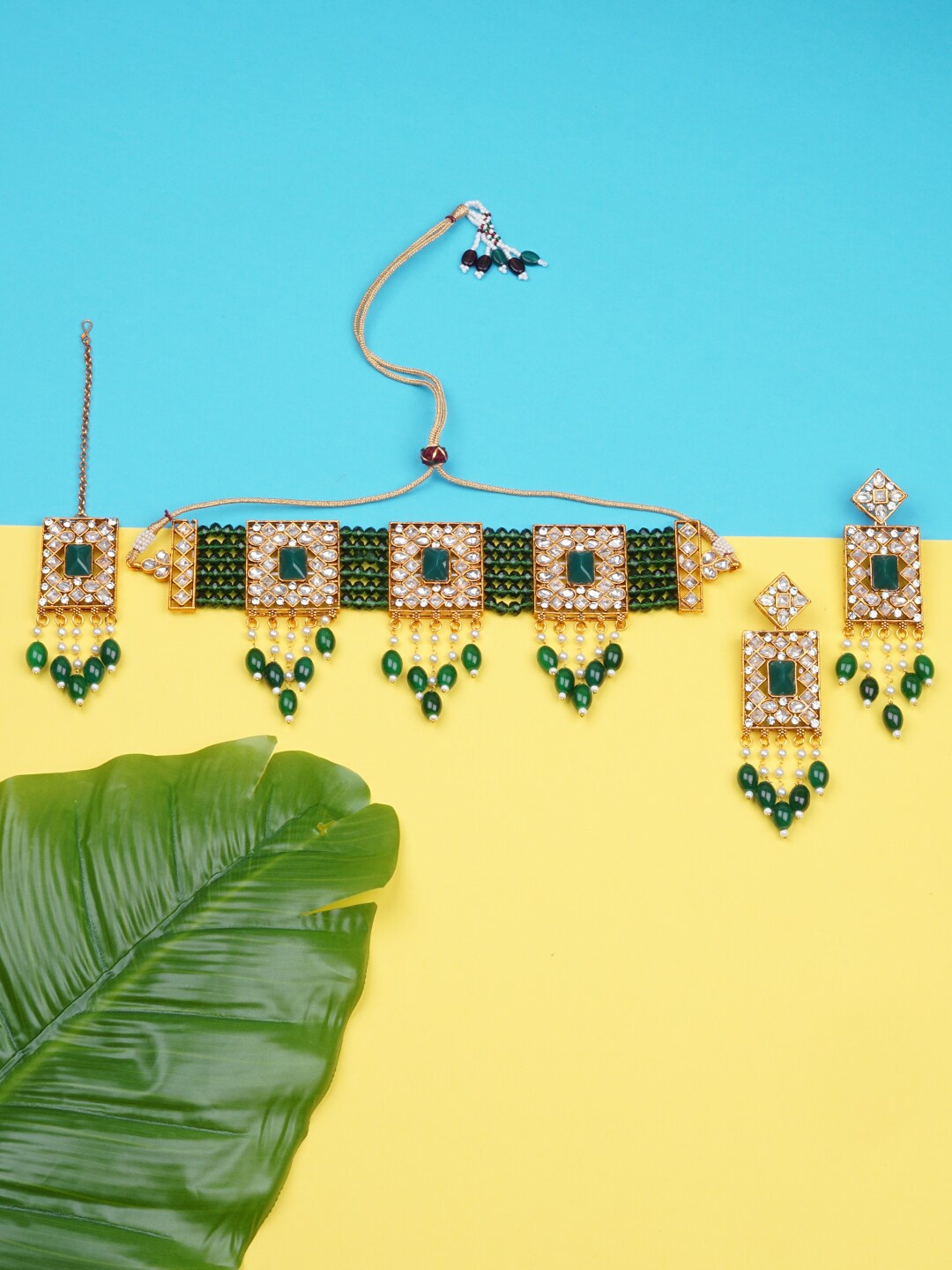 

Matushri Art Gold-Plated Stone & Beads Studded Jewellery set