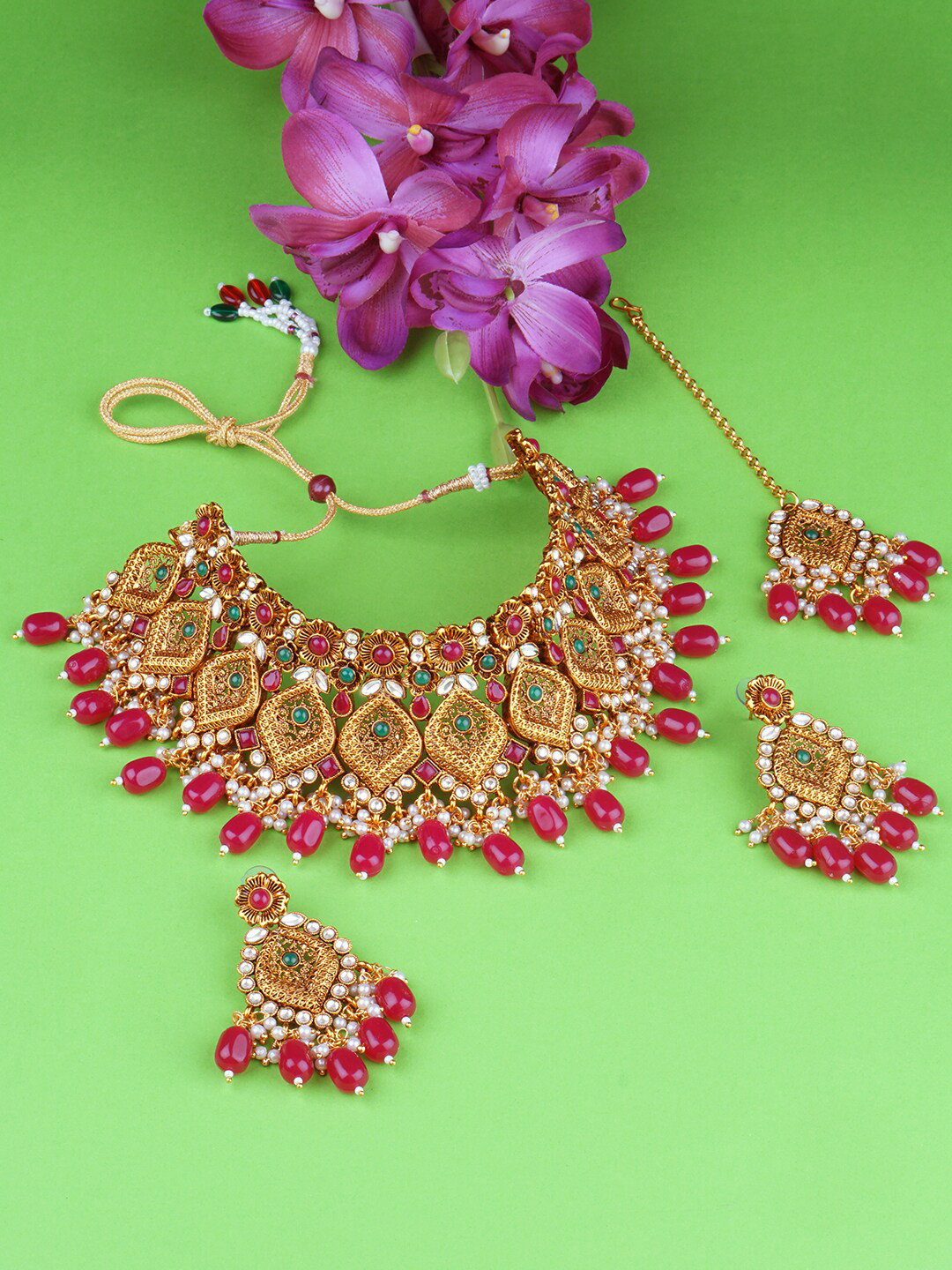 

Matushri Art Traditional Gold-Plated Kundan Choker Jewellery Set