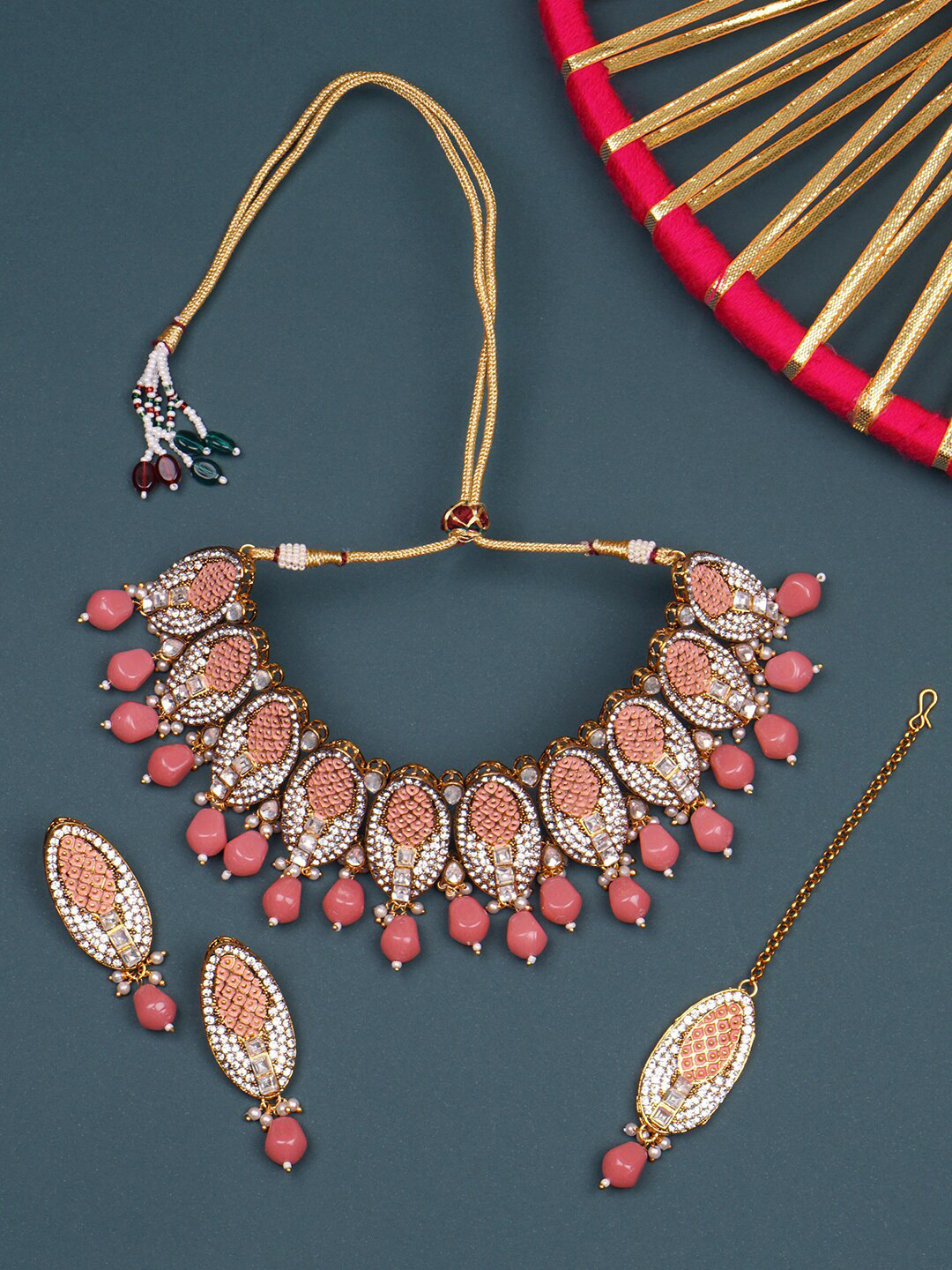 

Matushri Art Gold-Plated Artificial Stone Studded Choker Jewellery Set