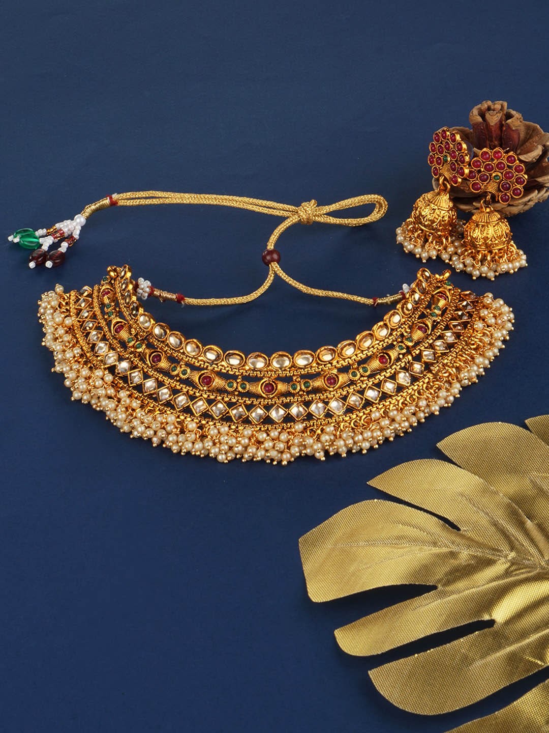 

Matushri Art Gold-Plated Stone Studed & Beaded Jewellery Set