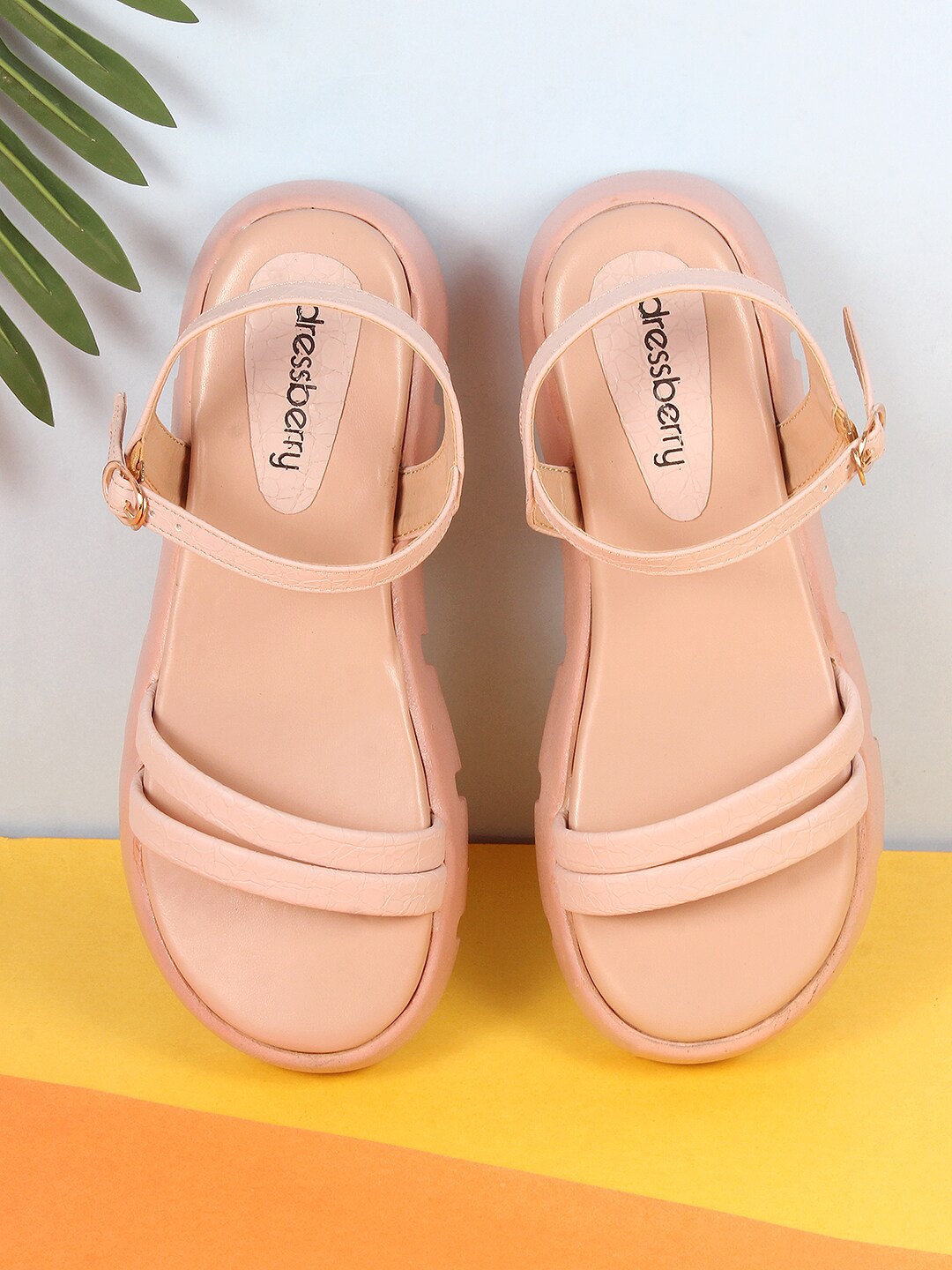 

DressBerry Nude-Coloured Open Toe Flatform Heels With Backstrap