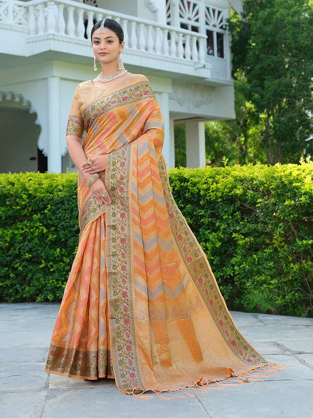 

Pisara Woven Design Zari Organza Saree, Orange