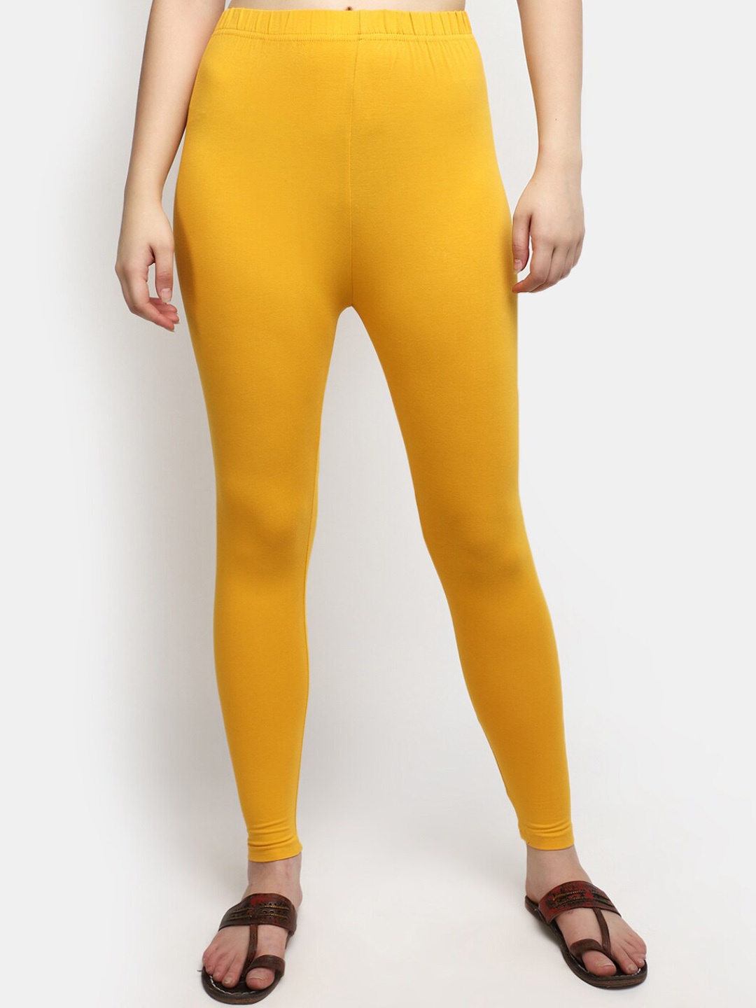 

V-Mart Women Ethnic Cotton Lycra Ankle Length Leggings, Mustard