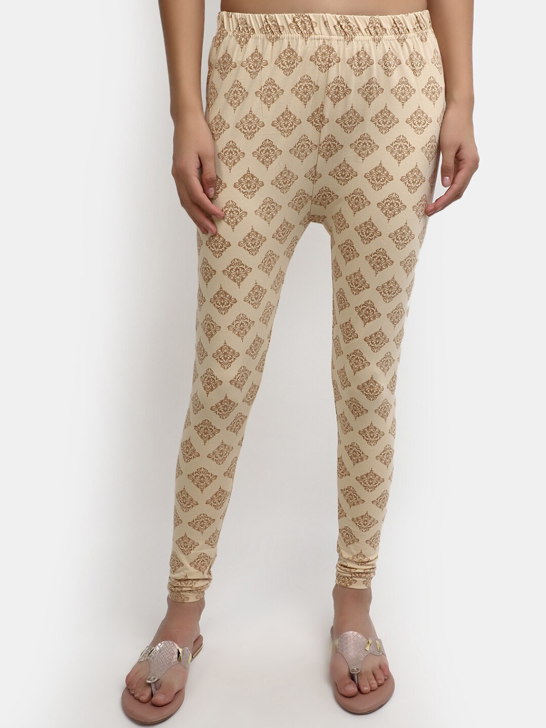 

V-Mart Women Ethnic Motifs Printed Ankle Length Leggings, Beige