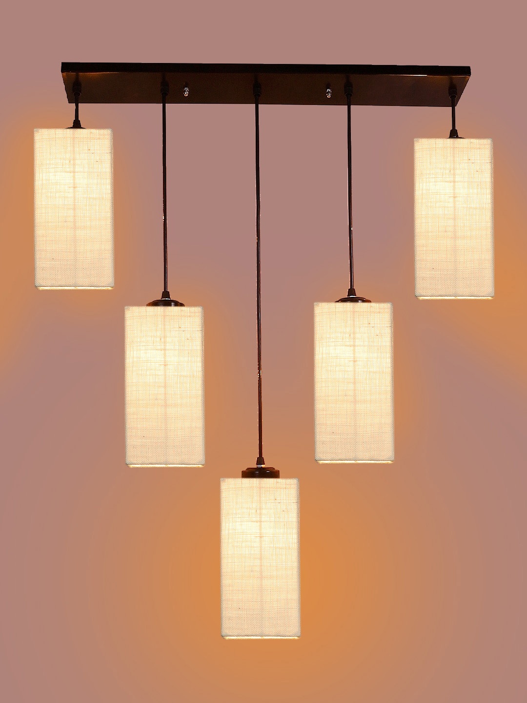 

Devansh White Jute Square Quintuple Hanging Lamp