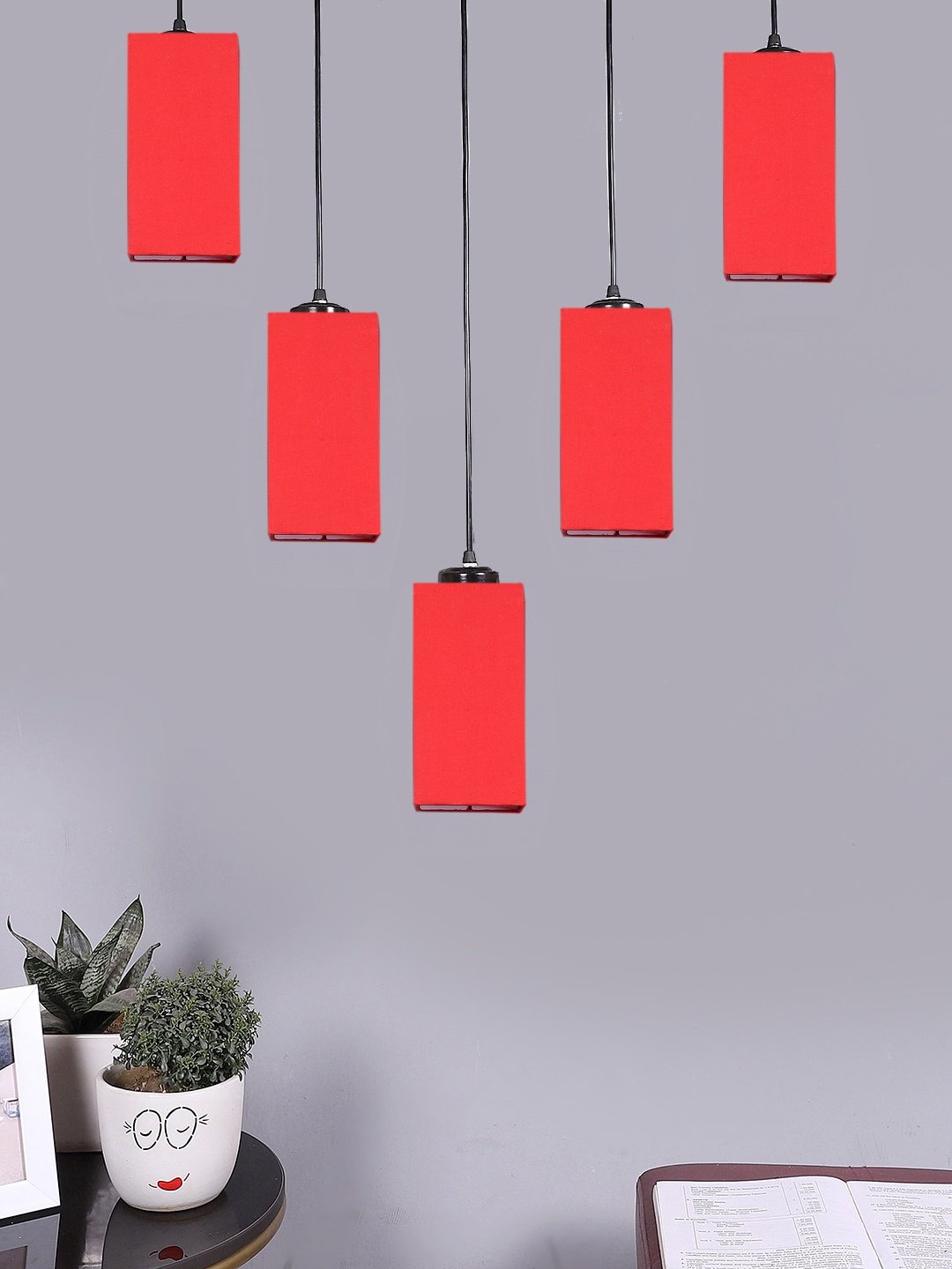

Devansh Red Square Quintuple Hanging Lamp