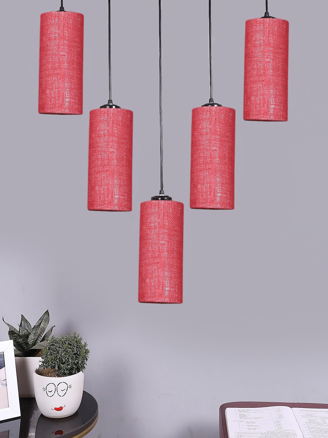 

Devansh Maroon Jute Round Quintuple Hanging Lamp